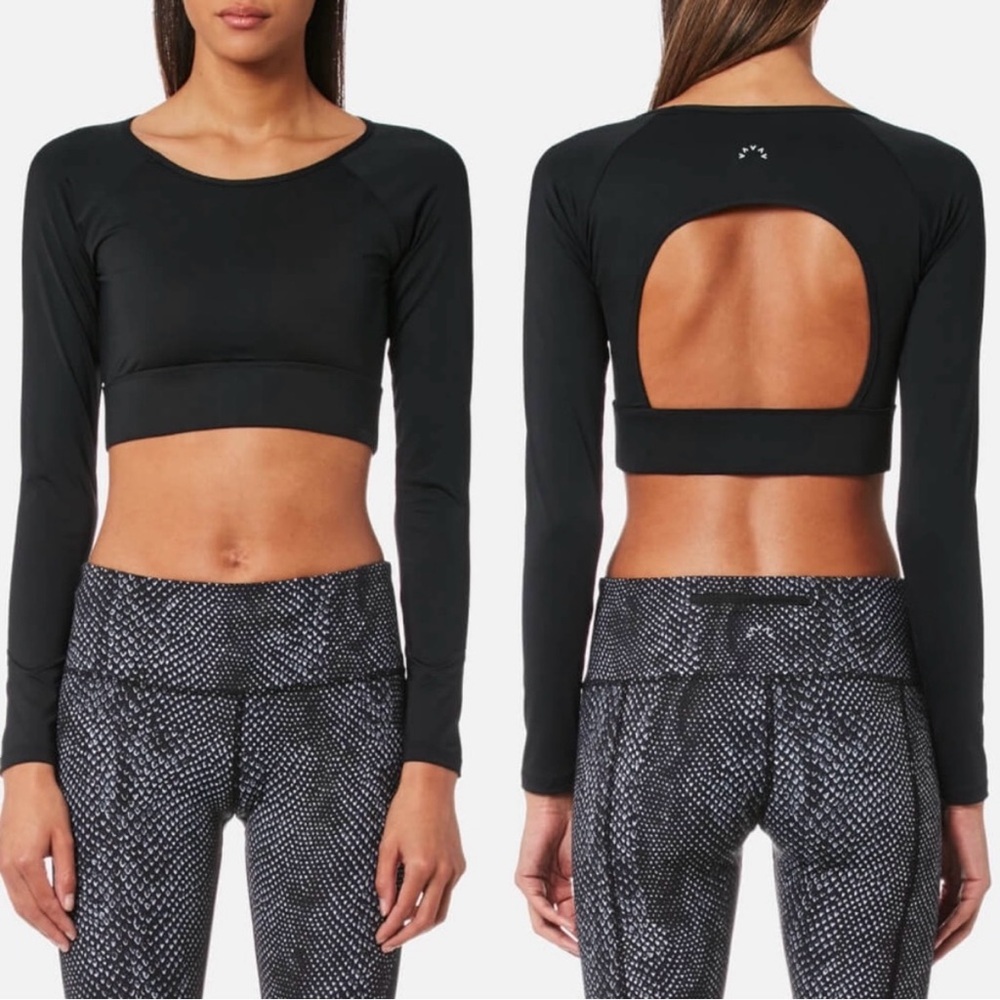 Varley Top Arizona Crop Long Sleeve Cut Out Open Back Black S